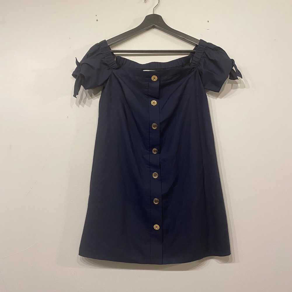 Amanda Uprichard Navy Blue Off Shoulder Button Front Preppy Mini Dress Size P